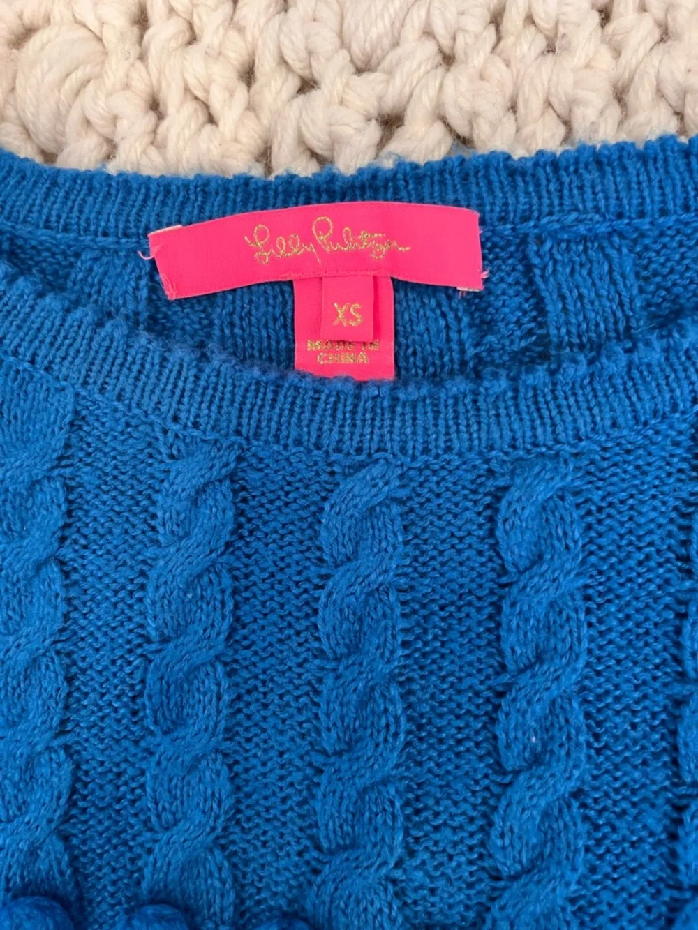Lilly Pulitzer Blue Pom-Pom Cable Knit Sweater - Picture 2 of 8